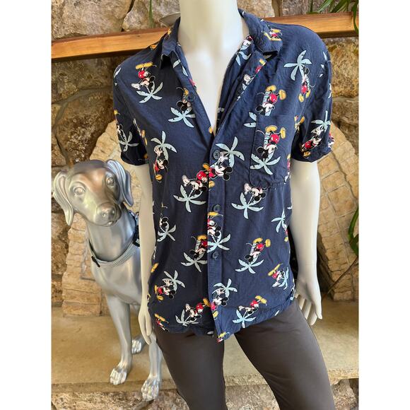 Disney Mickey Mouse Button Down Short Sleeve Rayon Palm Tree Shirt Women's S - Picture 1 of 7
